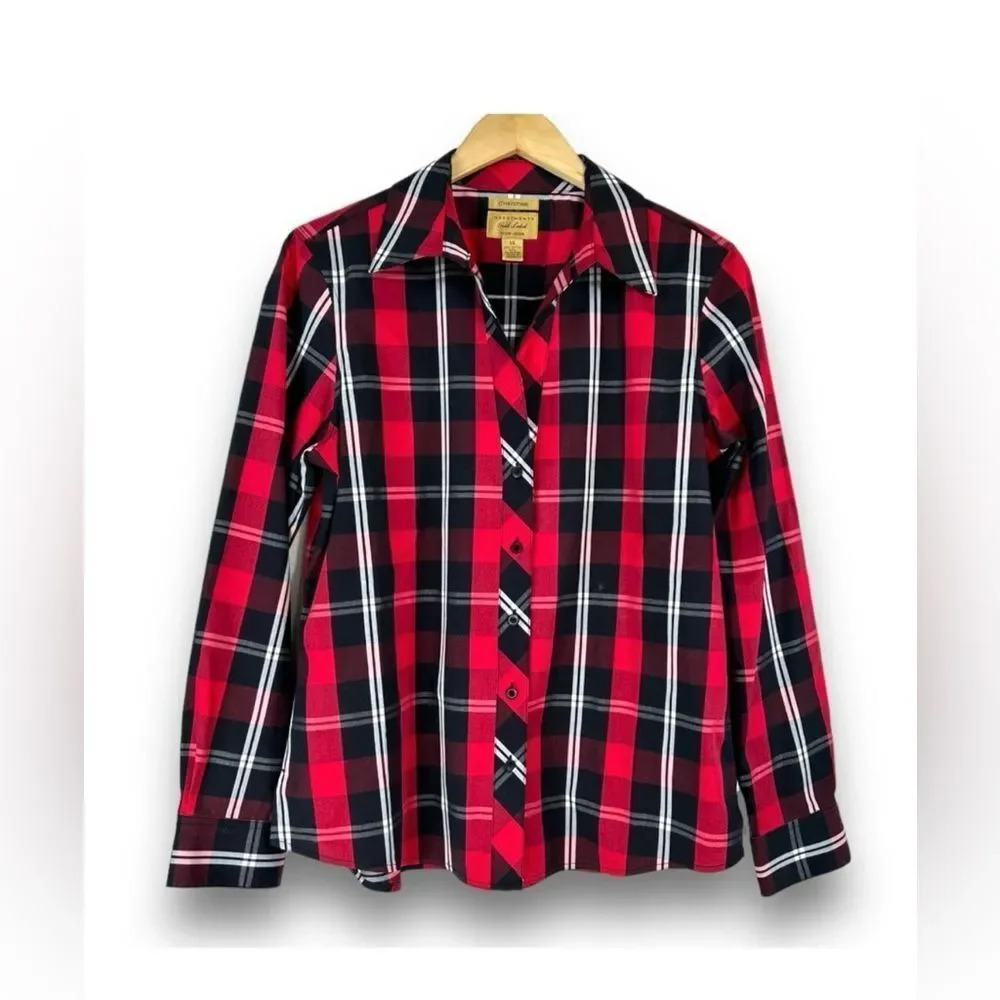 Investments Gold Label Red Plaid Button Front Shirt‎ 16W